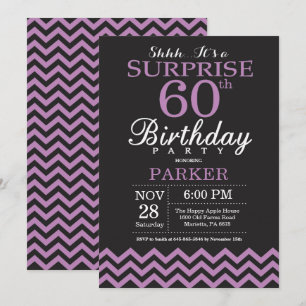 Surprise 60th Birthday Invitation Black and Paars Kaart