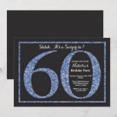 Surprise 60th Birthday Invitation Blue Glitter Kaart (Voorkant / Achterkant)