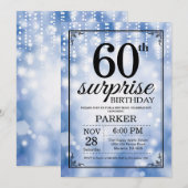 Surprise 60th Birthday Invitation Blue Glitter Kaart (Voorkant / Achterkant)