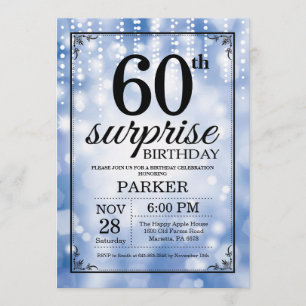 Surprise 60th Birthday Invitation Blue Glitter Kaart