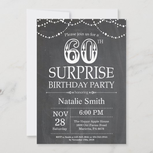 Surprise 60th Birthday Invitation Chalkboard Kaart (Voorkant)