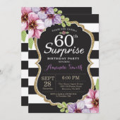 Surprise 60th Birthday Invitation Floral Gold Kaart (Voorkant / Achterkant)