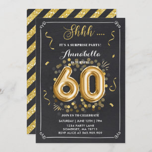 Surprise 60th Birthday Invitation Gold Chalkboard Kaart