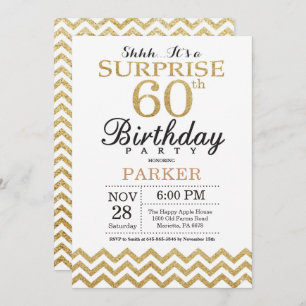Surprise 60th Birthday Invitation Gold Glitter Kaart