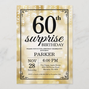 Surprise 60th Birthday Invitation Gold Glitter Kaart