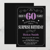 Surprise 60th Birthday Invitation Paars and Black Kaart (Voorkant / Achterkant)