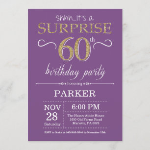 Surprise 60th Birthday Invitation Paars and Gold Kaart