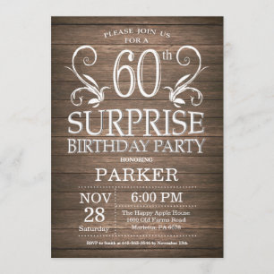 Surprise 60th Birthday Invitation Rustic Wood Kaart