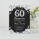 Surprise 60th Birthday Invitation Silver Diamond Kaart (Staand voorkant)