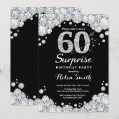Surprise 60th Birthday Invitation Silver Diamond Kaart (Voorkant / Achterkant)
