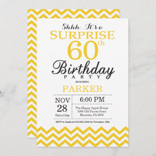 Surprise 60th Birthday Invitation Yellow Chevron Kaart