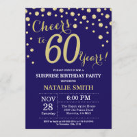 Surprise 60th Birthday Navy Blue en Gold Diamond