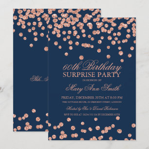 Surprise 60th Birthday Roos Gold Glitter Navy Blue Kaart