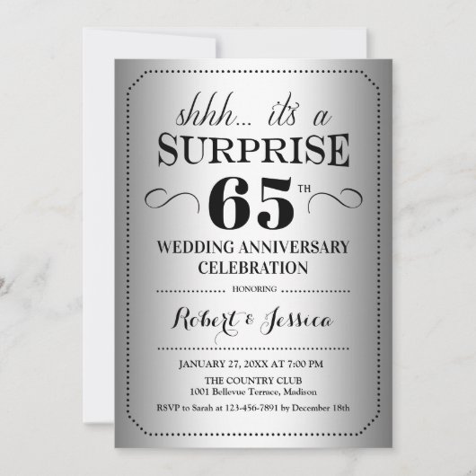 Surprise 65th Wedding Jubileum - Zilver Zwart Kaart (Voorkant)