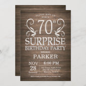 Surprise 70e anniversaire Invitation Bois rustique (Devant / Derrière)