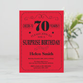 Surprise 70e anniversaire Invitation Noir et Rouge (Debout devant)