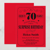 Surprise 70e anniversaire Invitation Noir et Rouge (Devant / Derrière)