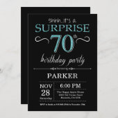 Surprise 70e anniversaire Invitation Noir et Turqu (Devant / Derrière)