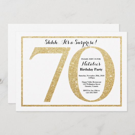 Surprise 70e anniversaire Invitation Parties scint (Devant / Derrière)
