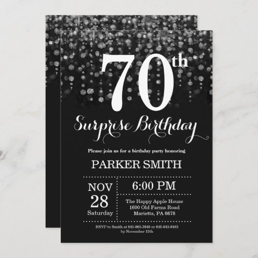 Surprise 70e anniversaire Invitation Parties scint (Devant / Derrière)
