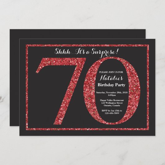 Surprise 70e anniversaire Invitation Parties scint (Devant / Derrière)