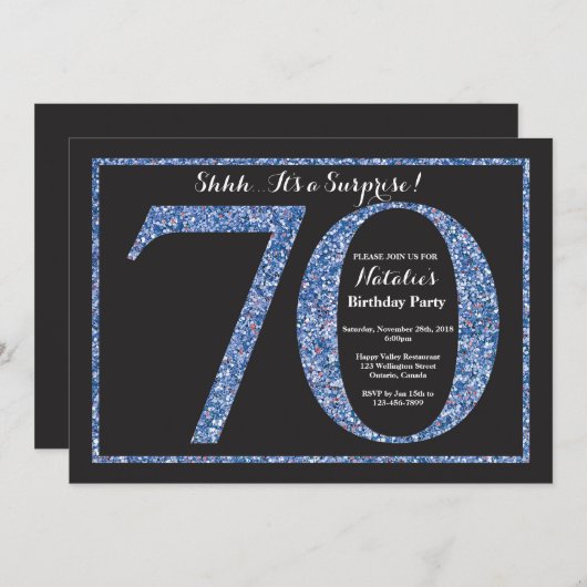 Surprise 70e anniversaire Invitation Parties scint (Devant / Derrière)