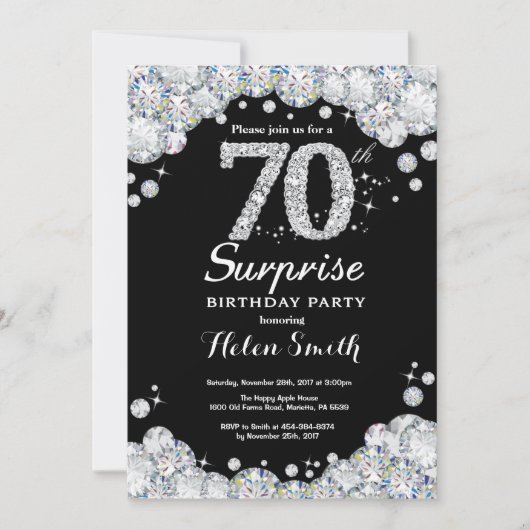 Surprise 70e anniversaire Invitation Silver Diamon (Devant)