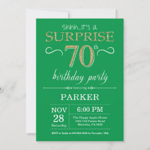 Surprise 70e anniversaire Invitation Vert et Or