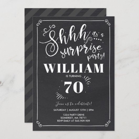 Surprise 70e anniversaire Invitation Vintage Surpr (Devant / Derrière)