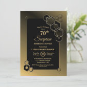 Surprise 70th Birthday Dinner Black Gold Border Kaart (Staand voorkant)