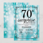Surprise 70th Birthday Invitation Blauwgroen Glitt Kaart (Voorkant / Achterkant)