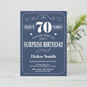 Surprise 70th Birthday Invitation Blue and White Kaart (Staand voorkant)