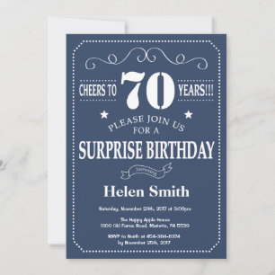 Surprise 70th Birthday Invitation Blue and White Kaart