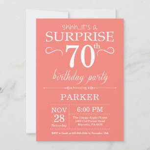 Surprise 70th Birthday Invitation Coral Kaart