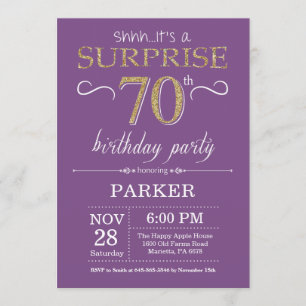 Surprise 70th Birthday Invitation Paars and Gold Kaart
