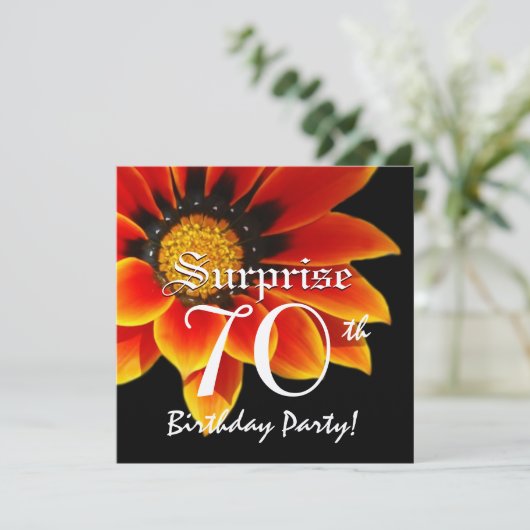 SURPRISE 70th Birthday Party Oranje Flower W062 Kaart (Staand voorkant)