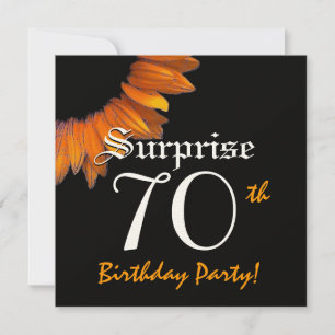 SURPRISE 70th Birthday Party Oranje Sunflower Kaart