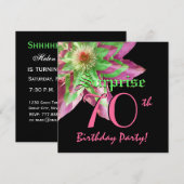 SURPRISE 70th Birthday Pink Green Flower W1444 Kaart (Voorkant / Achterkant)