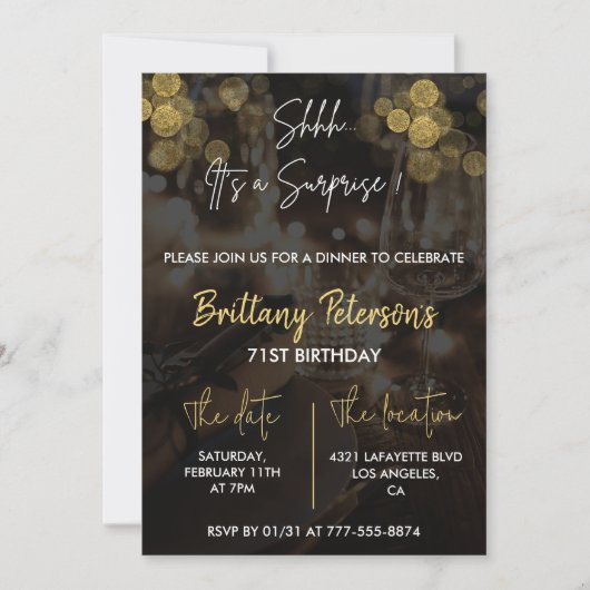 Surprise 71e anniversaire invitations Glam Parties (Devant)