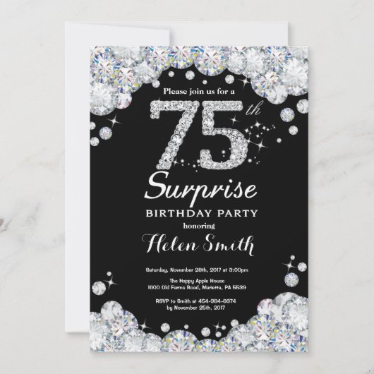 Surprise 75e anniversaire Invitation Silver Diamon (Devant)