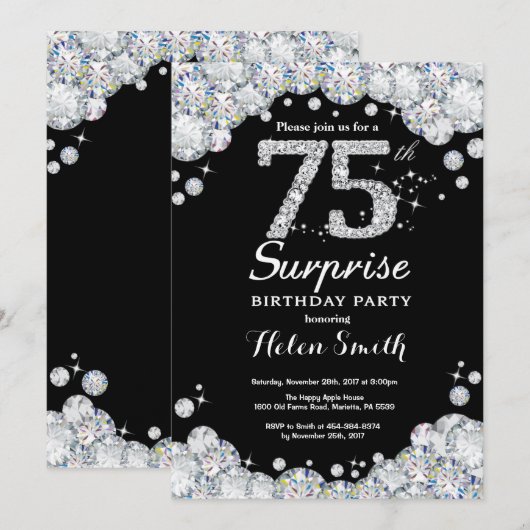 Surprise 75e anniversaire Invitation Silver Diamon (Devant / Derrière)
