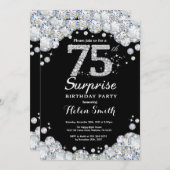 Surprise 75th Birthday Invitation Silver Diamond Kaart (Voorkant / Achterkant)