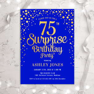 Surprise 75th Birthday Party - Royal Blue & Gold Kaart