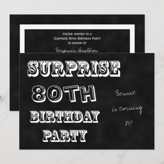 Surprise 80e anniversaire de fête Invitation table (Devant / Derrière)