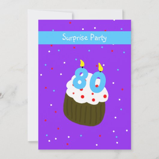 Surprise 80e anniversaire fêté Invitation Cupcake (Devant)