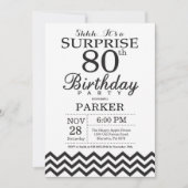 Surprise 80e anniversaire Invitation Black Chevron (Devant)