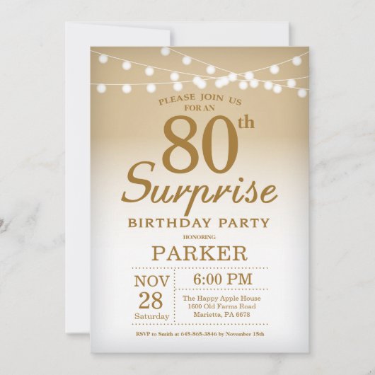 Surprise 80e anniversaire Invitation Gold (Devant)