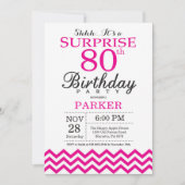 Surprise 80e anniversaire Invitation Hot Pink Chev (Devant)