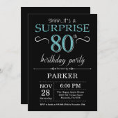 Surprise 80e anniversaire Invitation Noir et Turqu (Devant / Derrière)