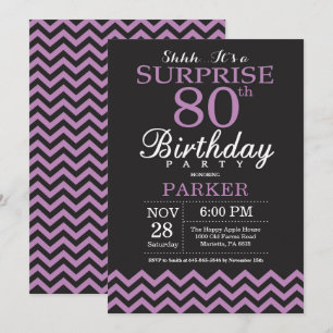 Surprise 80e anniversaire Invitation noir et viole